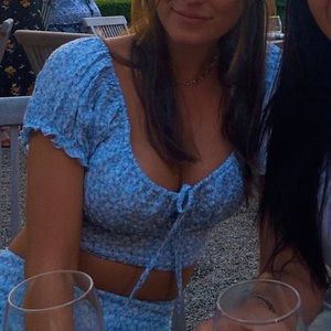 Blue Floral Skirt Set